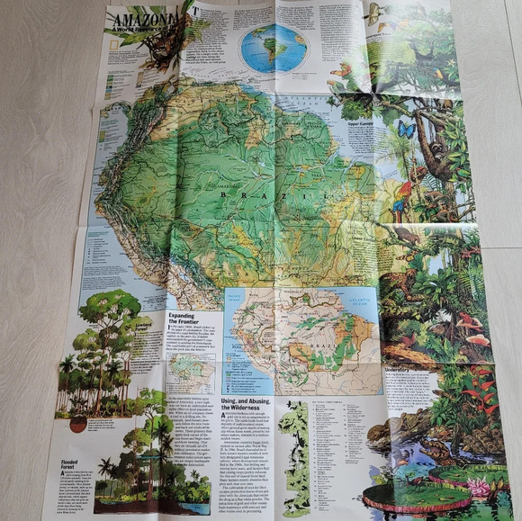 Vintage National Geographic map Amazonia a world resource at risk 1992 - Picture 2 of 4